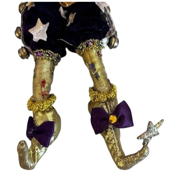 Mark Roberts Fairy Wizard Elf Santa Figurine Decor Purple/Gold Velvet Stars Bell - Picture 6 of 8